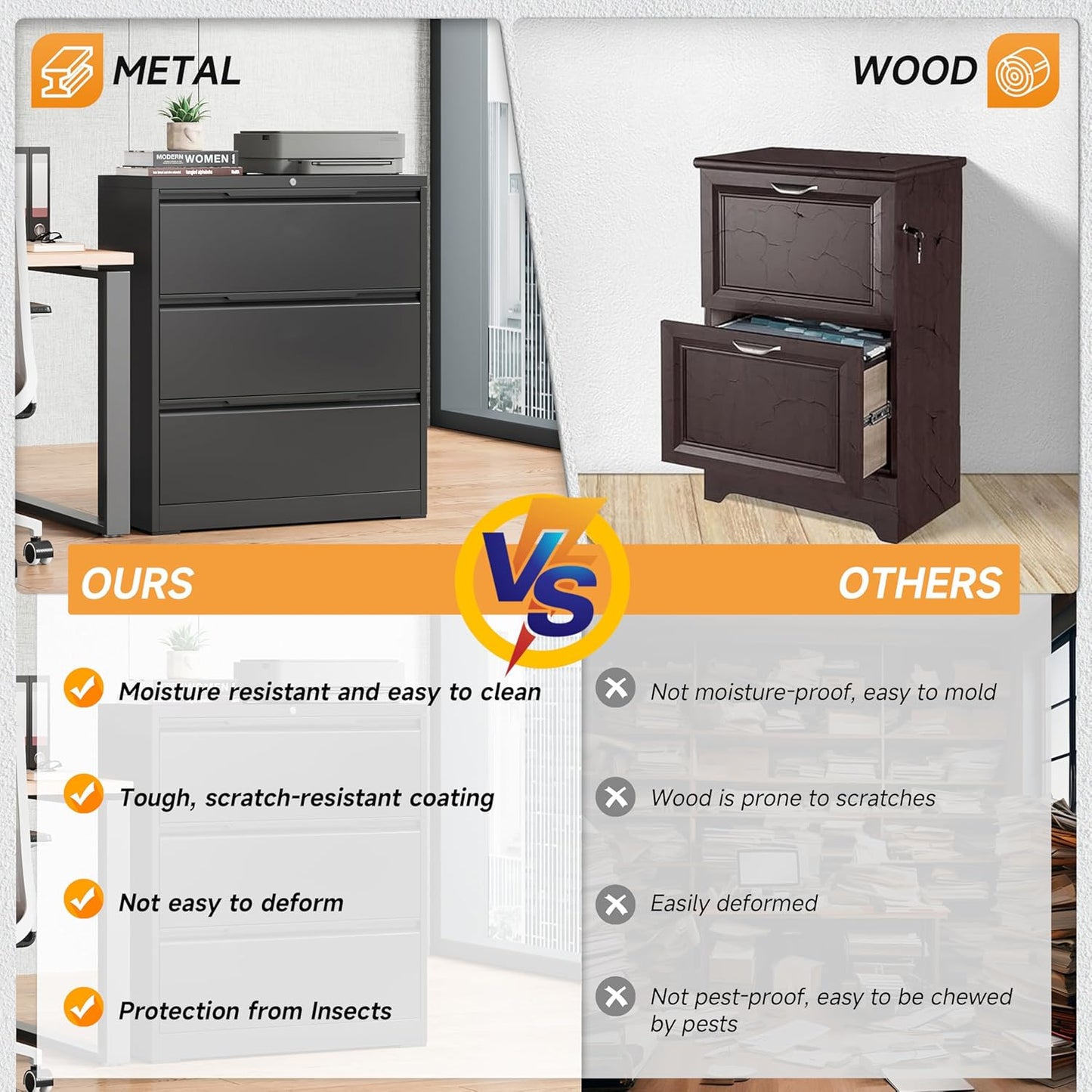 Lateral File Cabinet with Lock, 3 Drawer Lateral Filing Cabinet for Office Home, Locking Metal Steel Wide for Hanging Files Letter/Legal/F4/A4 Size, Easy Assemble Black