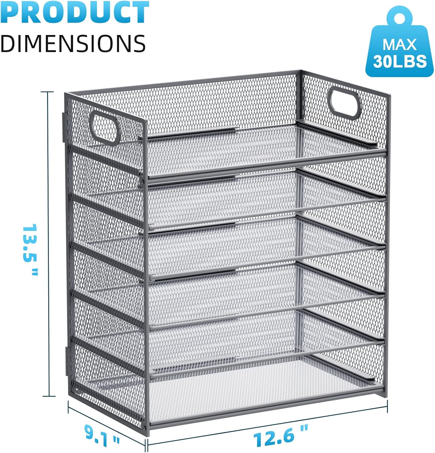 Marbrasse 6 Tier Paper Organizer Letter Tray - Mesh Desk File Organizer with Handle, Paper Sorter for Letter/A4 Office File Folder Holder - Grey