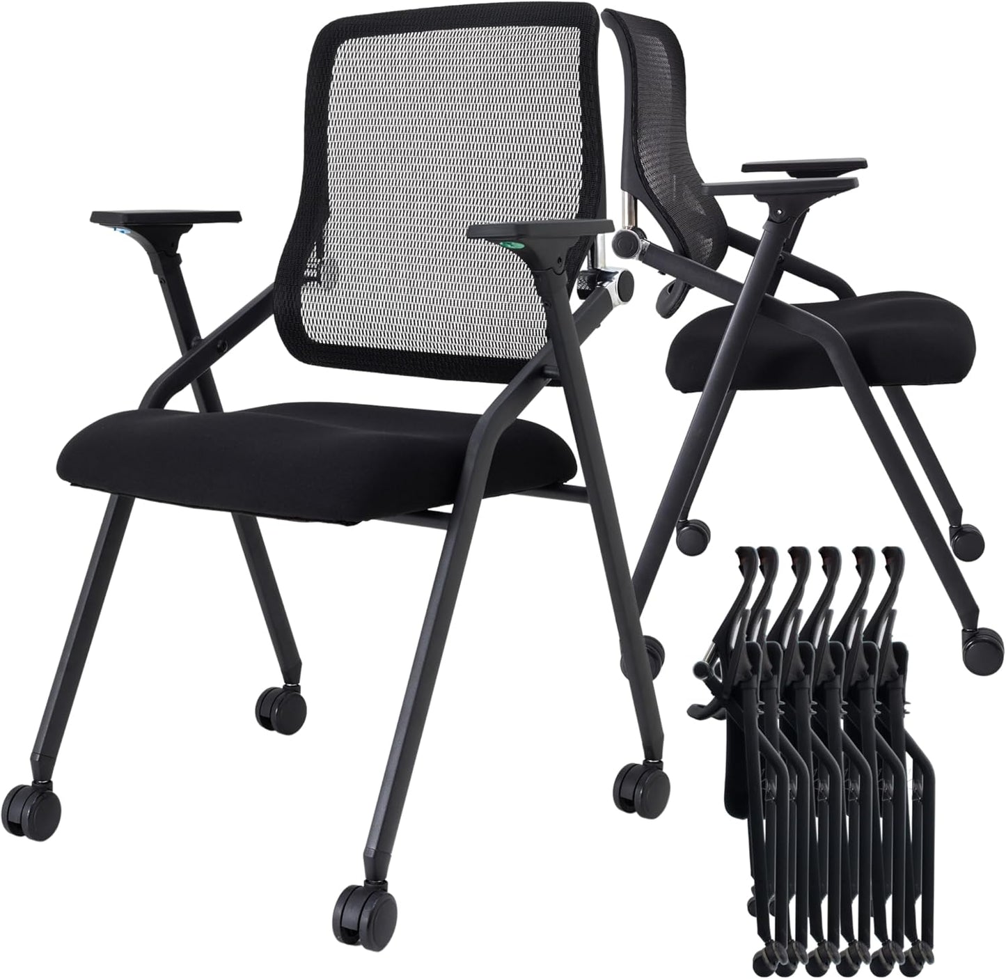 20 Pack Stackable & Foldable Conference Room Chairs with Lumbar Support, Armrest - Ergonomic Mesh Bouncing Back for Office Meeting, Conference, Reception and Training Room Chair