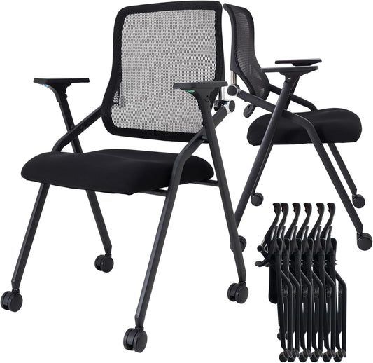 20 Pack Stackable & Foldable Conference Room Chairs with Lumbar Support, Armrest - Ergonomic Mesh Bouncing Back for Office Meeting, Conference, Reception and Training Room Chair