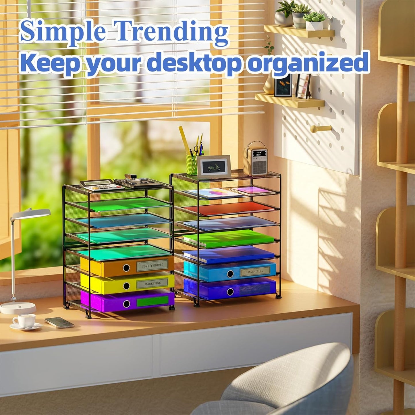 Simple Trending 2 Pack 8 Tier Letter Tray Paper - Mesh Desk File Organizer for Office School Desktop, Black