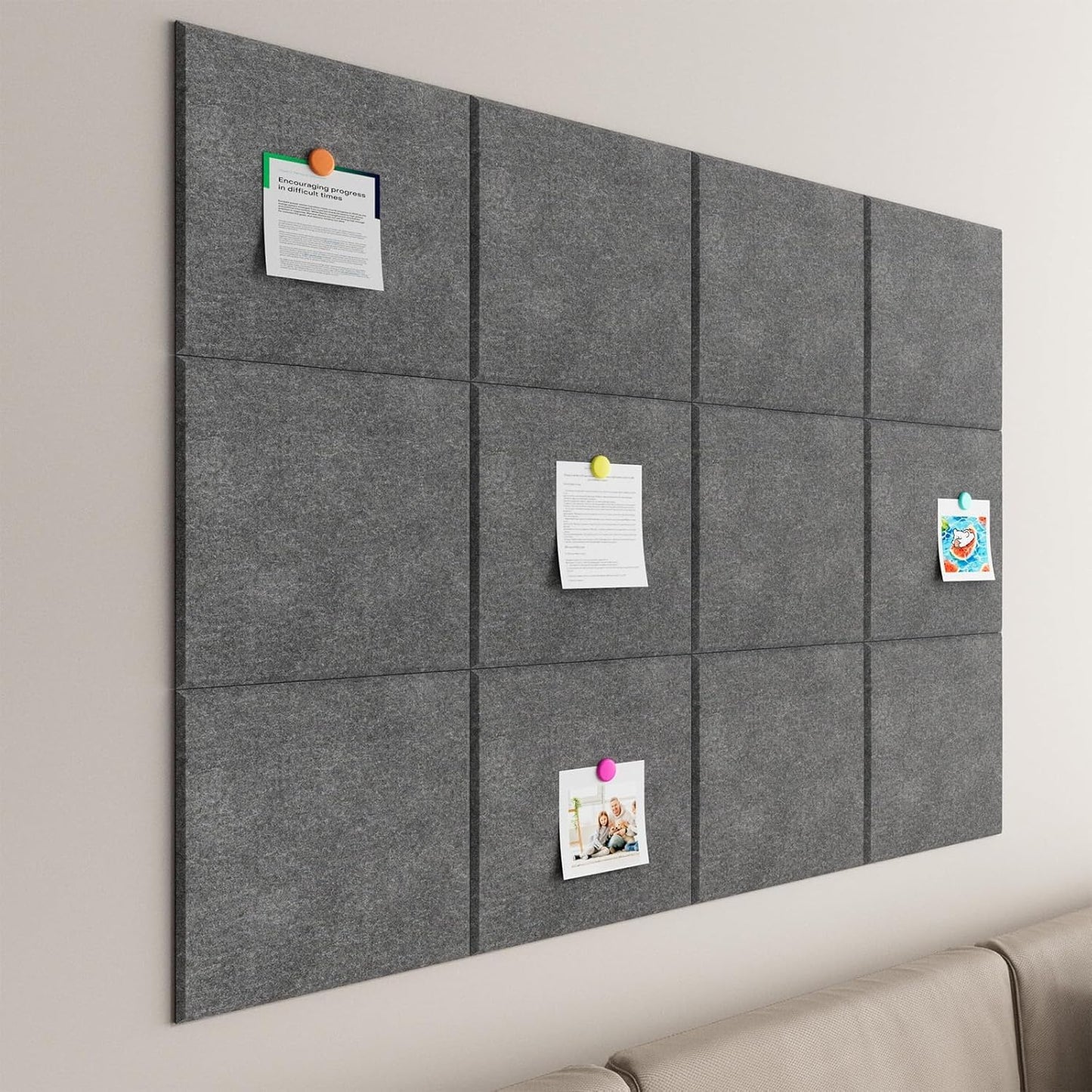 Large Cork Boards for Walls – 48 x 36 Self Adhesive Felt Wall Tiles, Ideal for Office Wall Organizing Bulletin Board, Easy to Install Cork Boards Felt Board