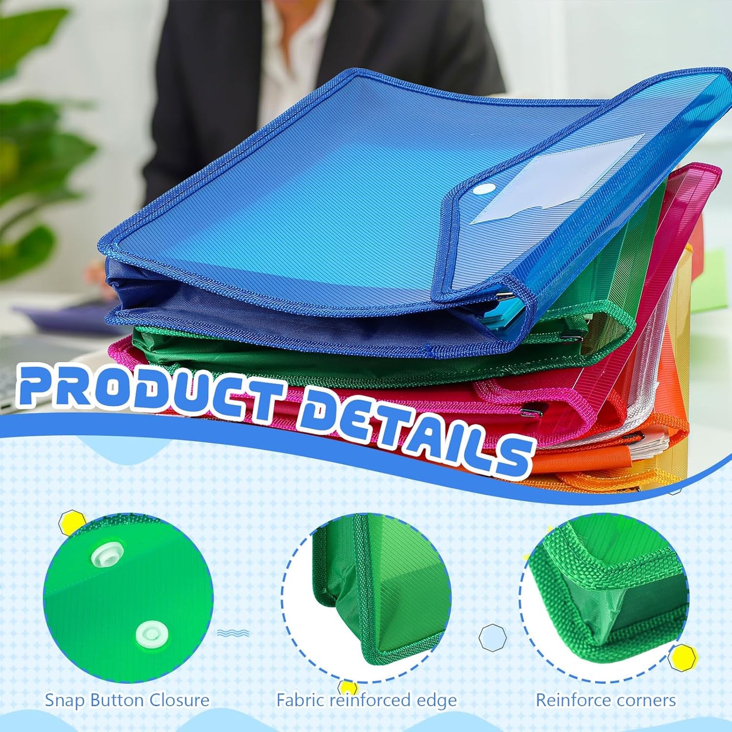 4 Pack A4 Expanding Plastic File Folders Waterproof Document Organizer with Snap Button Multiple Pockets, Office Home Office Storage (Green)