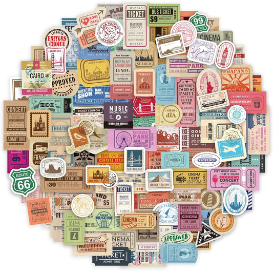 Prstincol 300 Pcs Vintage Travel Stickers Ticket Stickers for Journaling,Luggage Sticker Stub Vintage Sticker for Junk Journal Crafts Laptop Water Bottle Album Scrapbook