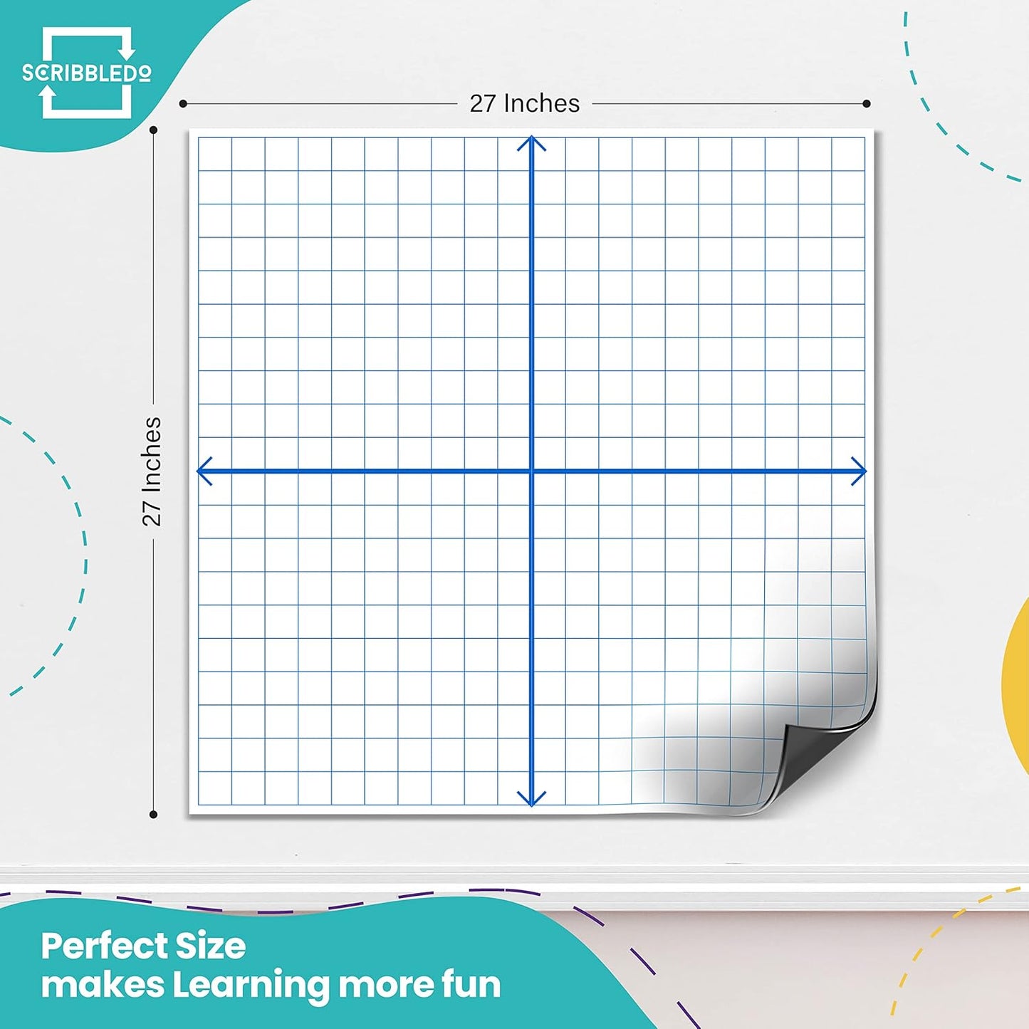 Scribbledo Jumbo Magnetic Coordinate Plane 27" x 27" White Board Dry Erase Graph Grid Board XY Coordinate Plane Grid Whiteboard Math Teacher Supplies