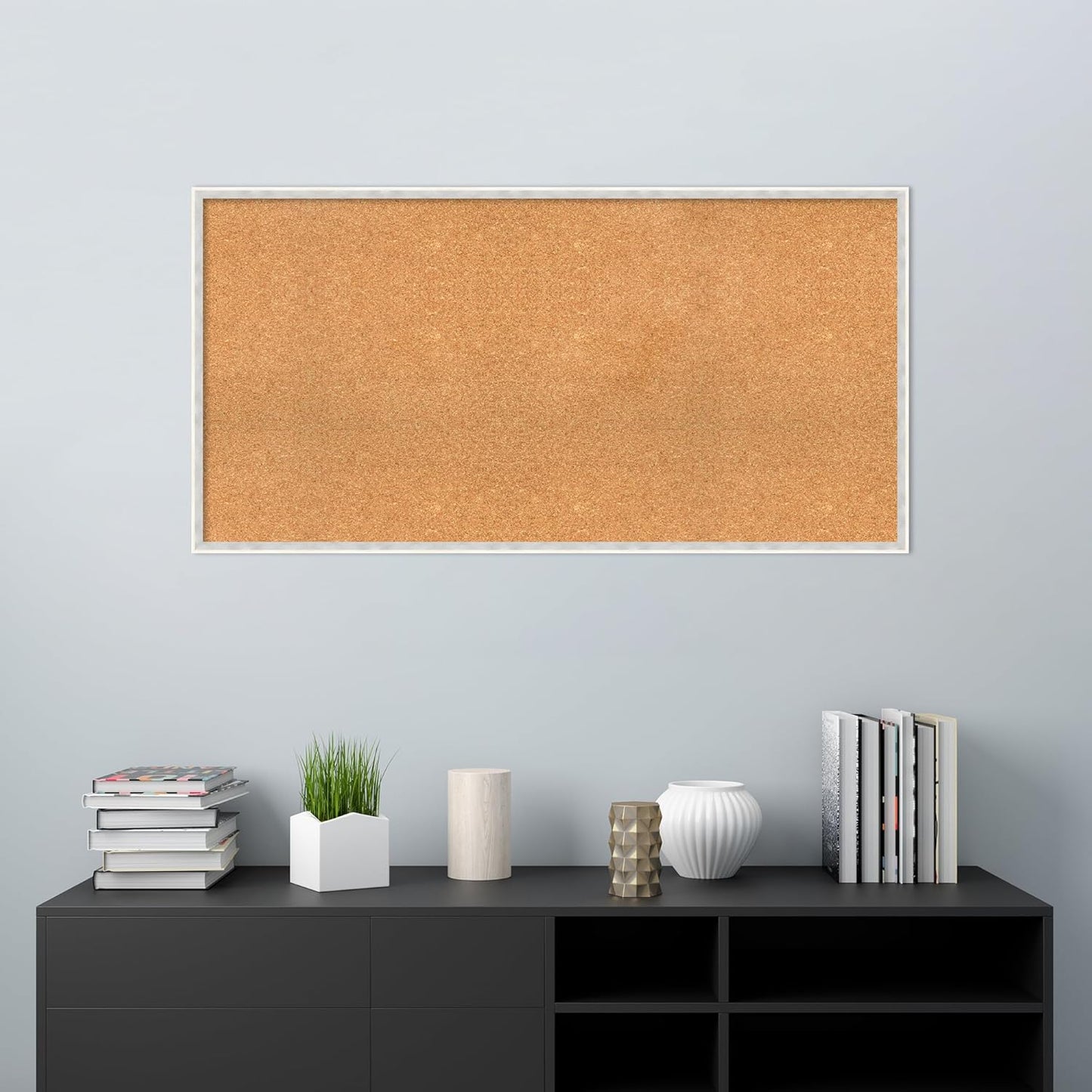 Amanti Art Natural Cork Board for Wall, 25x49 Vision Board with White Frame, Oversize Corkboard Office Decor for Home Organization, Modern Corkboard Pinboard to Display Items for Home Organization in