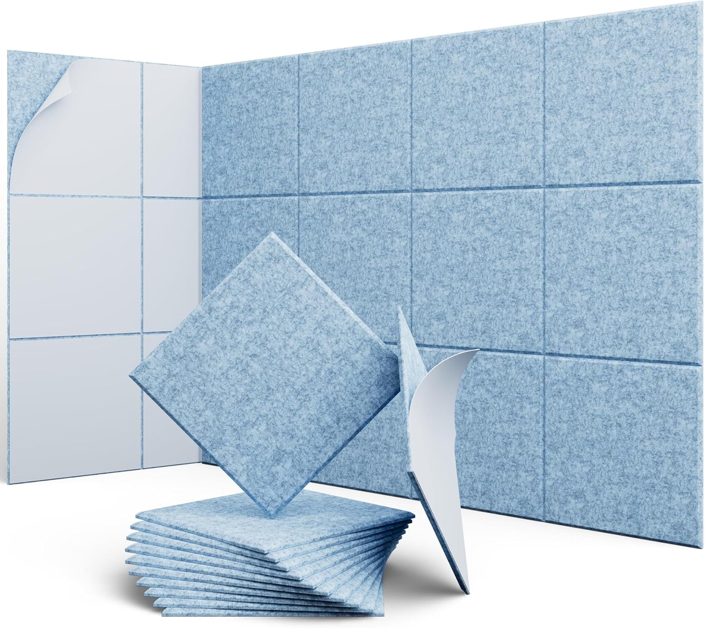 12 Pack 12" X 12" X 0.4" Acoustic Panels for Wall Sound Absorbing,Square Self-Adhesive Sound Panels, High Density Suitable for Multiple Scenarios(Light Sky Blue)