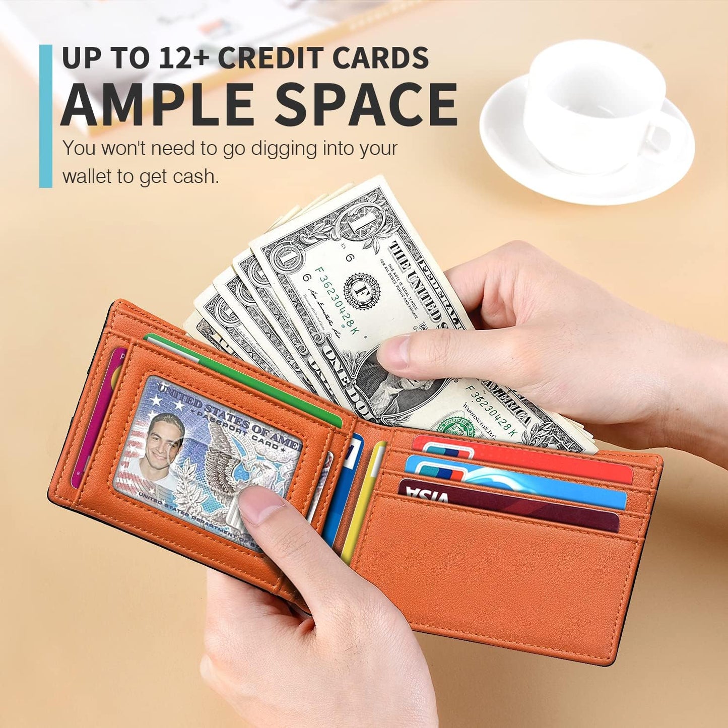 RUNBOX Novelty Wallet for Men Slim 11 Credit Card Holder Slots Leather RFID Blocking Small Thin Men's Wallet Bifold Minimalist Front Pocket Large Capacity Gift Box