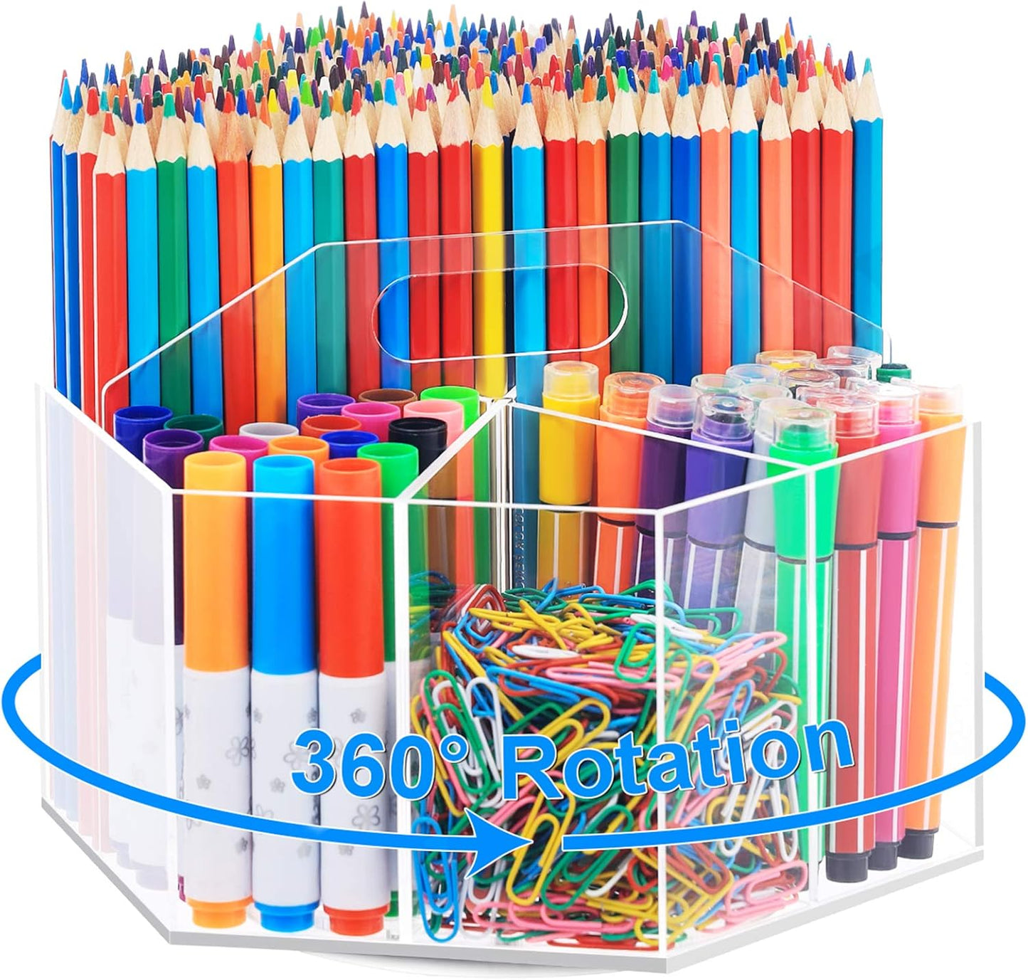 Marbrasse Acrylic Pen Holder, 360-degree Rotating Clear Pen Organizer for Desk, Desktop Stationery Organizer Caddy for Office School Home & Art Supplies (Acrylic Hexagon)