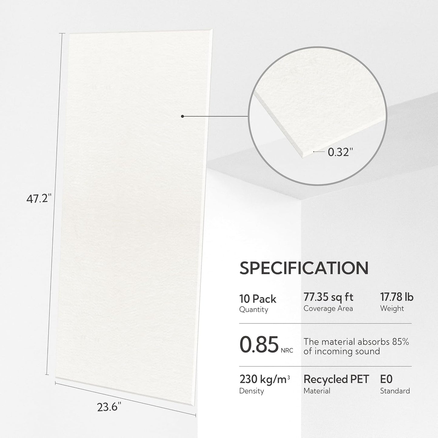 Olanglab Acoustic Wall Panels 10 Pack, 48 x 24 per Acoustic Panels Sound Absorbing, Sound Panels for Home Studio and Office, Plain White