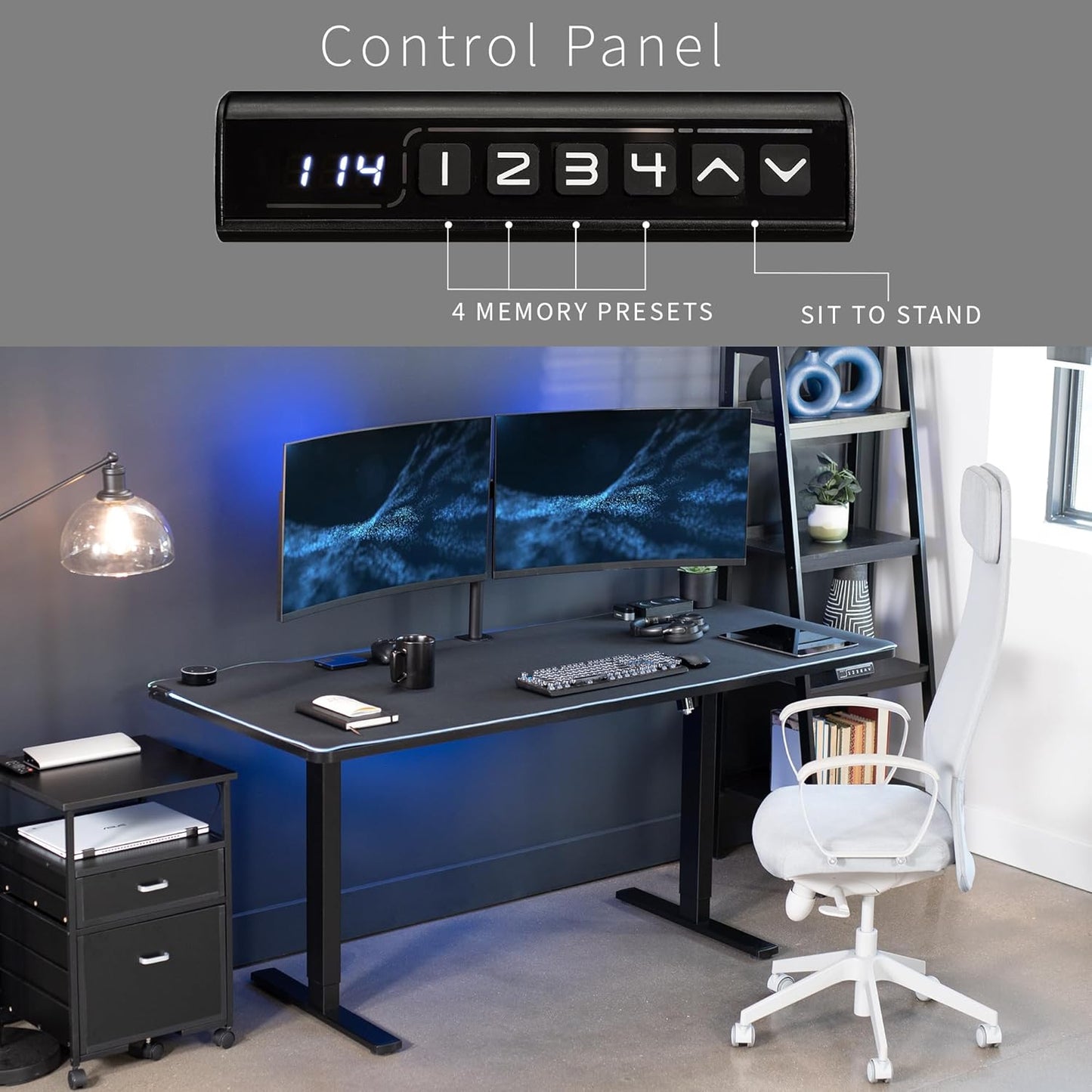 VIVO Electric 71 x 30 in Standing Desk with Full-Size RGB Mouse Pad, Memory Height Adjustment, 1B Series, Black Top Black Frame, DESK-KIT-1B7BP