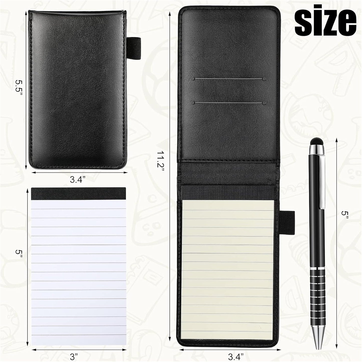 Outus 10 Pcs Pocket Notebook with Pen Set Included Mini Pocket Notepad Holder with 50 Lined Sheets, Metal Pen, 8 Pcs 3 x 5 Inch Memo Book Refills, 30 Lined Paper Per Note Pad (Black)