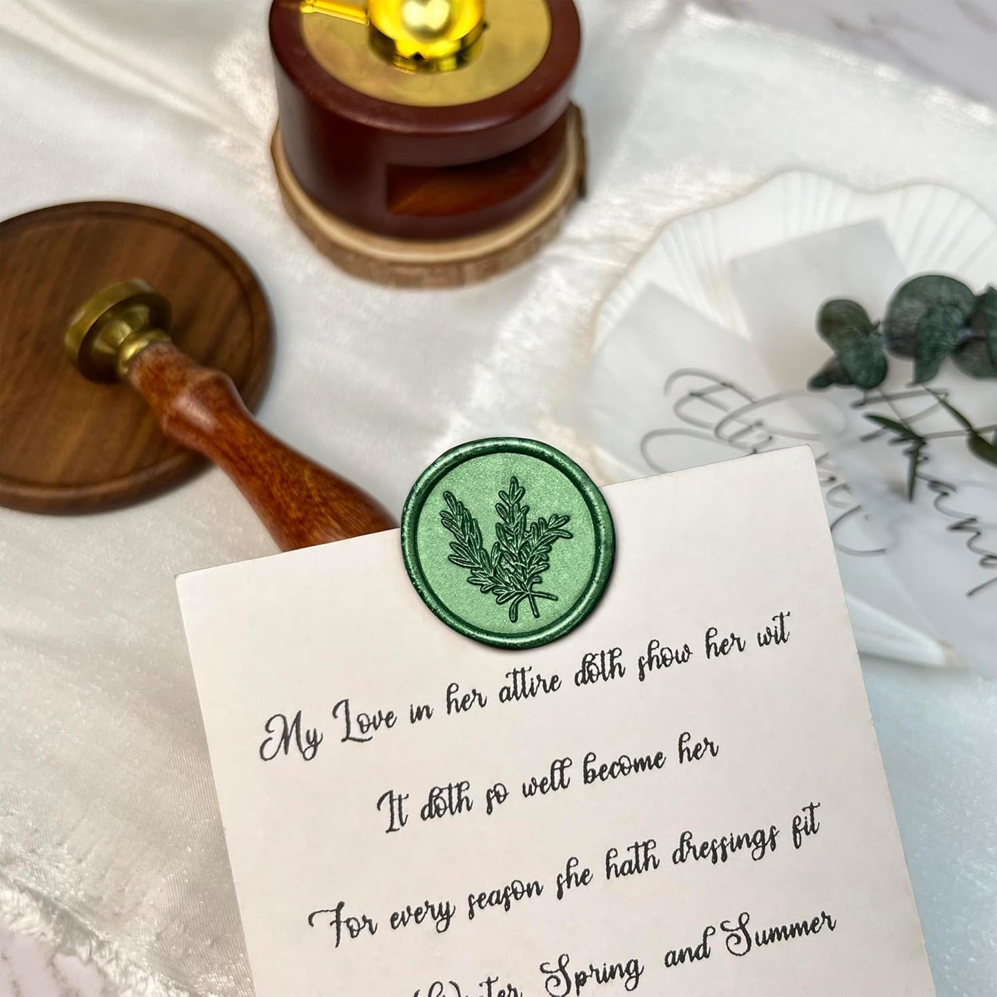 50Pcs Wax Seal Stickers Handmade Envelope Seals Self Adhesive Wax Stickers for Wedding Party Invitations, Envelope, Gift Wrap, Christmas(Rosemary Style, Green)