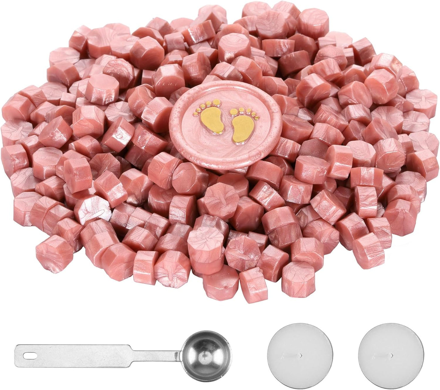 Yoption 300 Pieces Rose Gold Sealing Wax Beads, Vintage Octagon Wax Seal Beads with 4 Candles and 2 Wax Seal Melting Spoons for Wax Seal Stamp (Rose Gold)