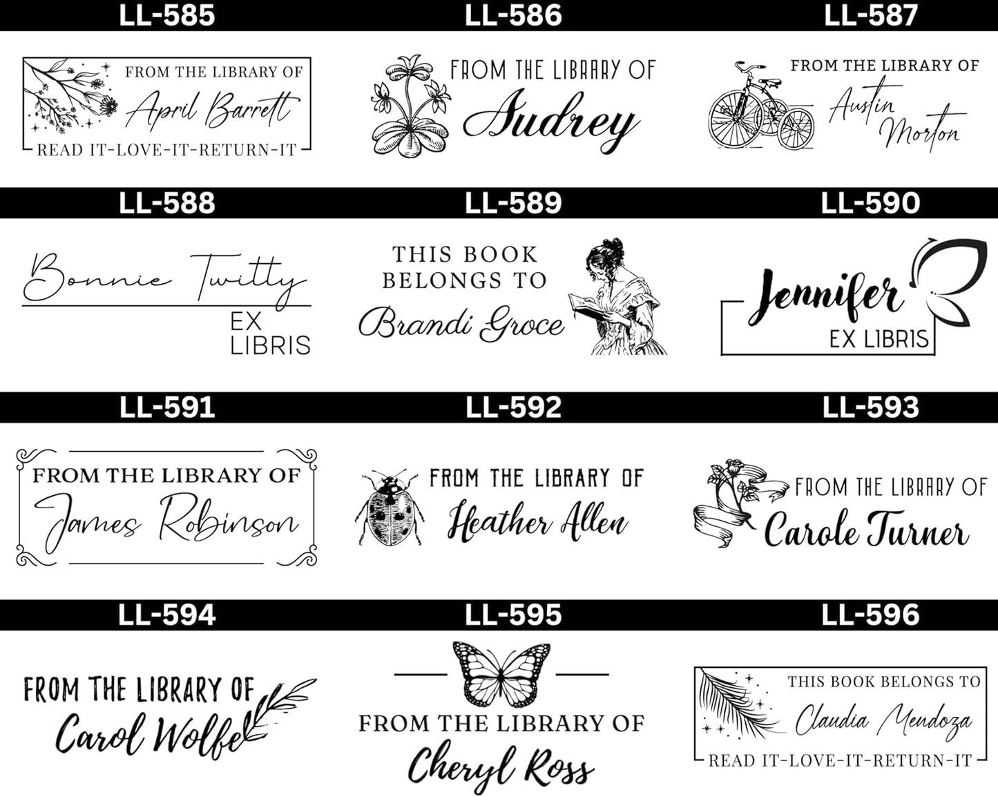 EXLIBRIS Custom Embosser Seal with Personalized Design, from The Library of Embosser, 2" x 1" Floral Book Embosser, Personalized Teacher Seal, 10+ Designs, Made with Your Name, Great Book Lover Gift