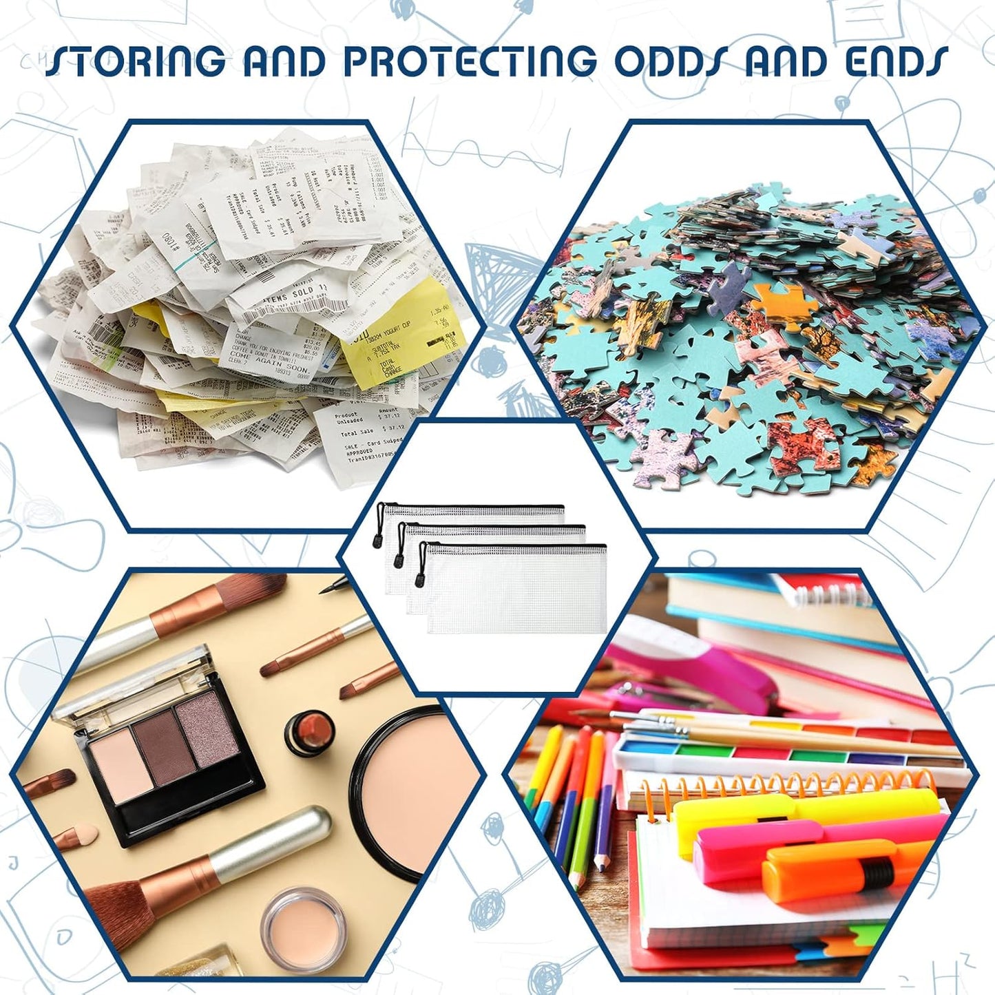 Zhehao 200 Pieces A6 Mesh Zipper Pouch Bulk Mesh Bags with Zipper Waterproof Small Pencil Pouches for School Office Supplies Organization 9.4 x 4.5 Inches(Black and White)