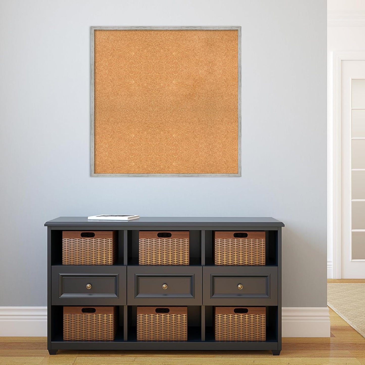 Amanti Art Natural Cork Board for Wall, 33x33 Vision Board with White Frame, Large Corkboard Office Decor for Home Organization, Cottage Corkboard Pinboard to Display Items for Home Organization in