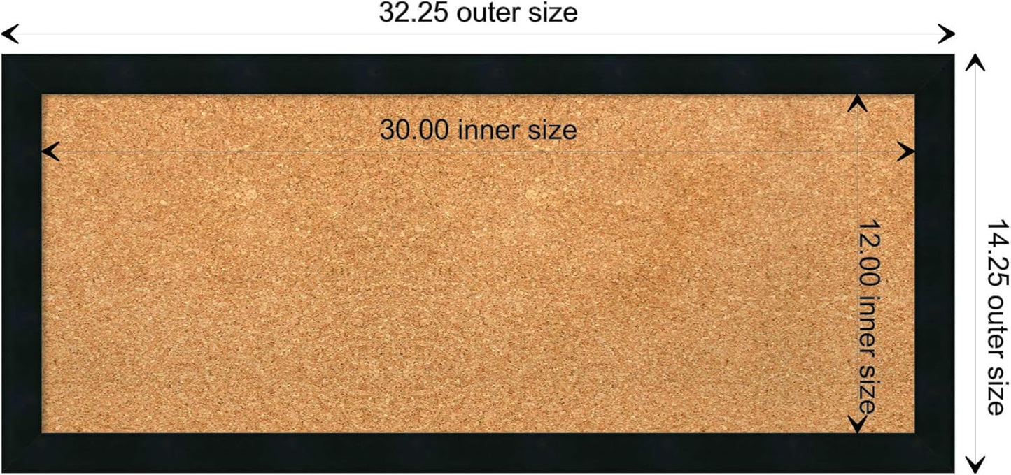 Amanti Art Natural Cork Board for Wall, 14x32 Vision Board with Black Wood Frame, Medium Corkboard Office Decor for Home Organization, Modern Contemporary Corkboard Pinboard to display items for home