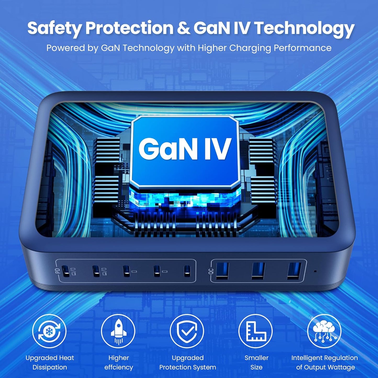 USB C Charger Block 515W[2025 Upgraded] GaN IV 8 Port Fast Charging Station Hub,Dual PD 100W USB C Laptop Charger Compatible with MacBook Pro/Air,iPad,iPhone 16/15,Galaxy S23/S24 Steam Deck Dell XPS