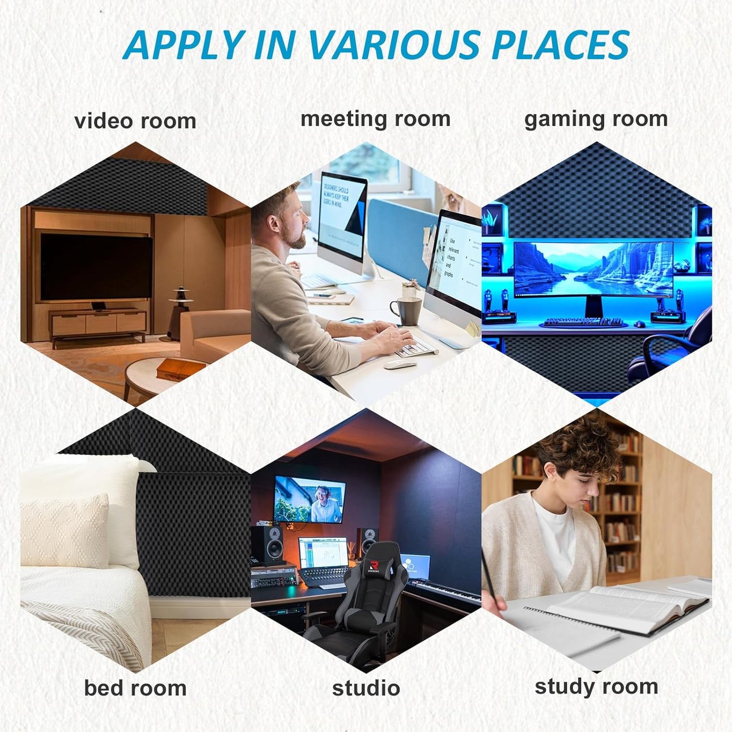 4 pack, 48x24x2 inches acoustic foam panels Egg Crate Foam Padding sound proof panels for walls Soundproof Foam Studio Acoustic Treatment Studio Foam panels Soundproofing Used to Absorb Echoes