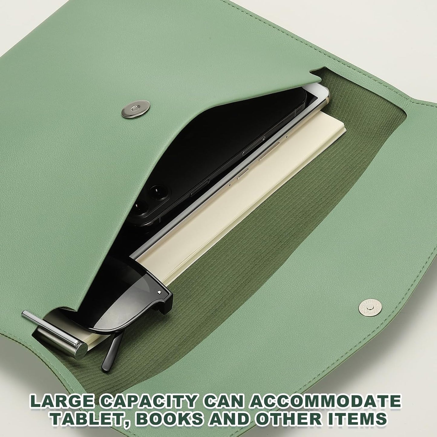 PATIKIL PU Leather A4 File Folder, Document Holder Filing Organizer Portfolio Envelope Folder Case with Snap Closure for Letter Receipt Style 2, Green