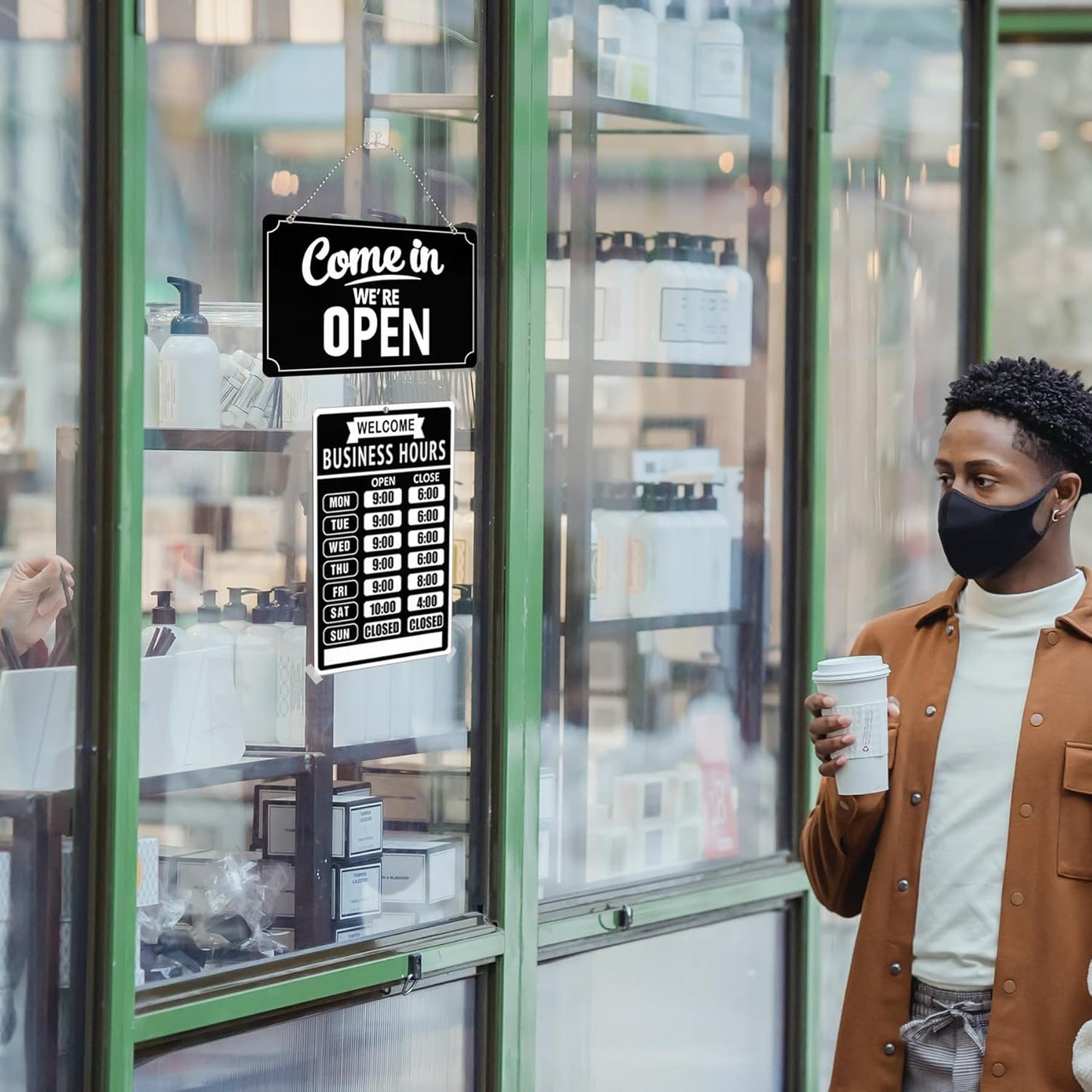 Open Closed Signs Business Hours Sign Set for Window Door Open Signs for Business Hour Closed Open Flip Sign Store Resturant Bar Black