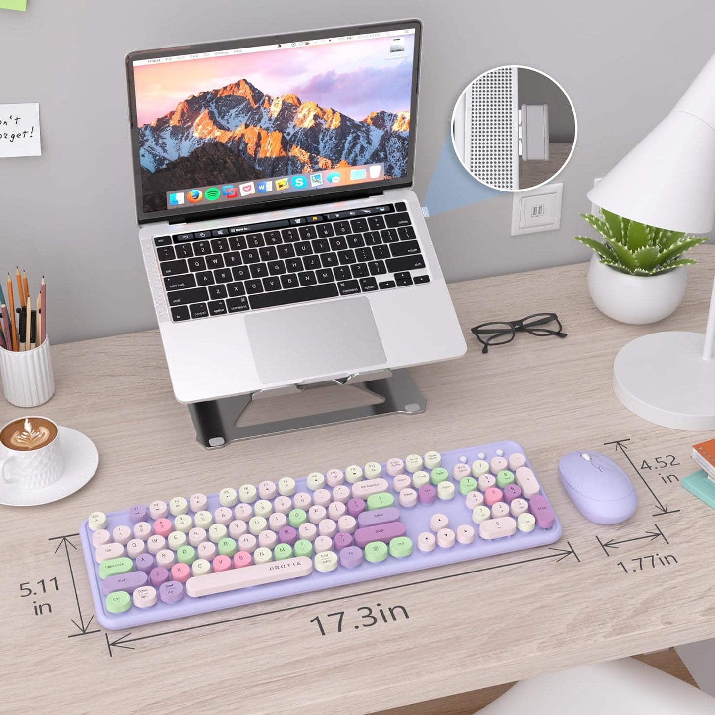 UBOTIE Colorful Computer Wireless Keyboard Mouse Combos, Typewriter Flexible Keys Office Full-Sized Keyboard, 2.4GHz Dropout-Free Connection and Optical Mouse (Purple-Colorful)