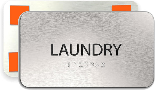 ADASigns Laundry Signs 7" W x 4" H - Durable Brushed Aluminum with Grade 2 Braille - Easy Installation with Strong Double Sided Tape - ADA Compliant Office Door Signs for Businesses & Offices