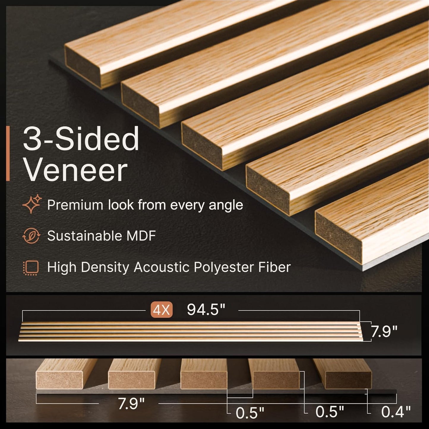 Not Just Sleek - These Wood Panels Eat Echo for Breakfast | Natural Oak Wood Slat Acoustic Panels – 4PCS (94.5" x 7.9") | Sound-dampening Wall & Ceiling Panels for Stylish Noise Reduction & Décor