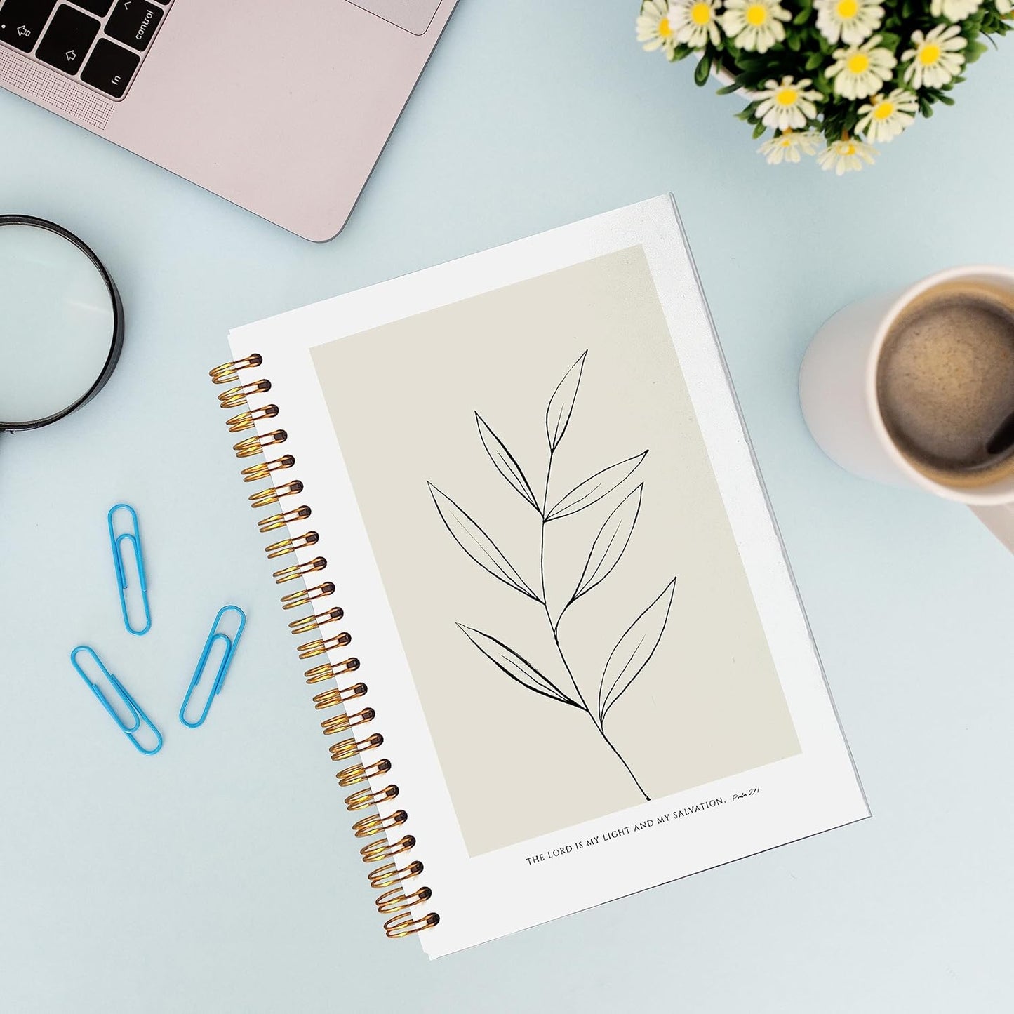 VNWEK Bible Scripture PSALM 27:1 the Lord Is My Light and My Salvation Boho Botanical Leaf Spiral Notebook Journal 5.5 x 8.3 inches,Christian Lined Hardcover Spiral Notebook,Christian Gifts