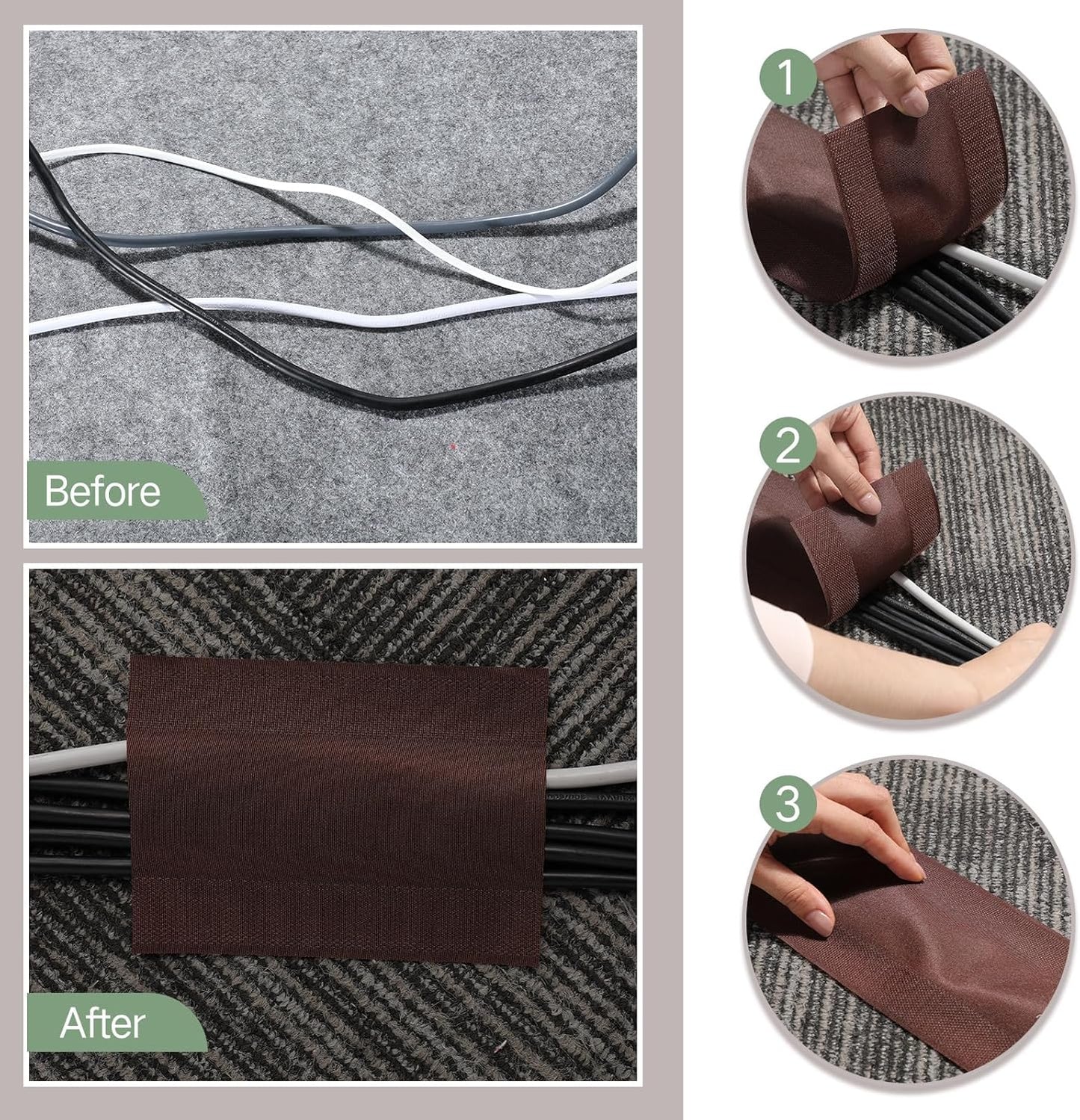 WILLBOND Grip Floor Cable Cover Cords Protector Management Only for Commercial Office Carpet(39.37 ft,Brown)