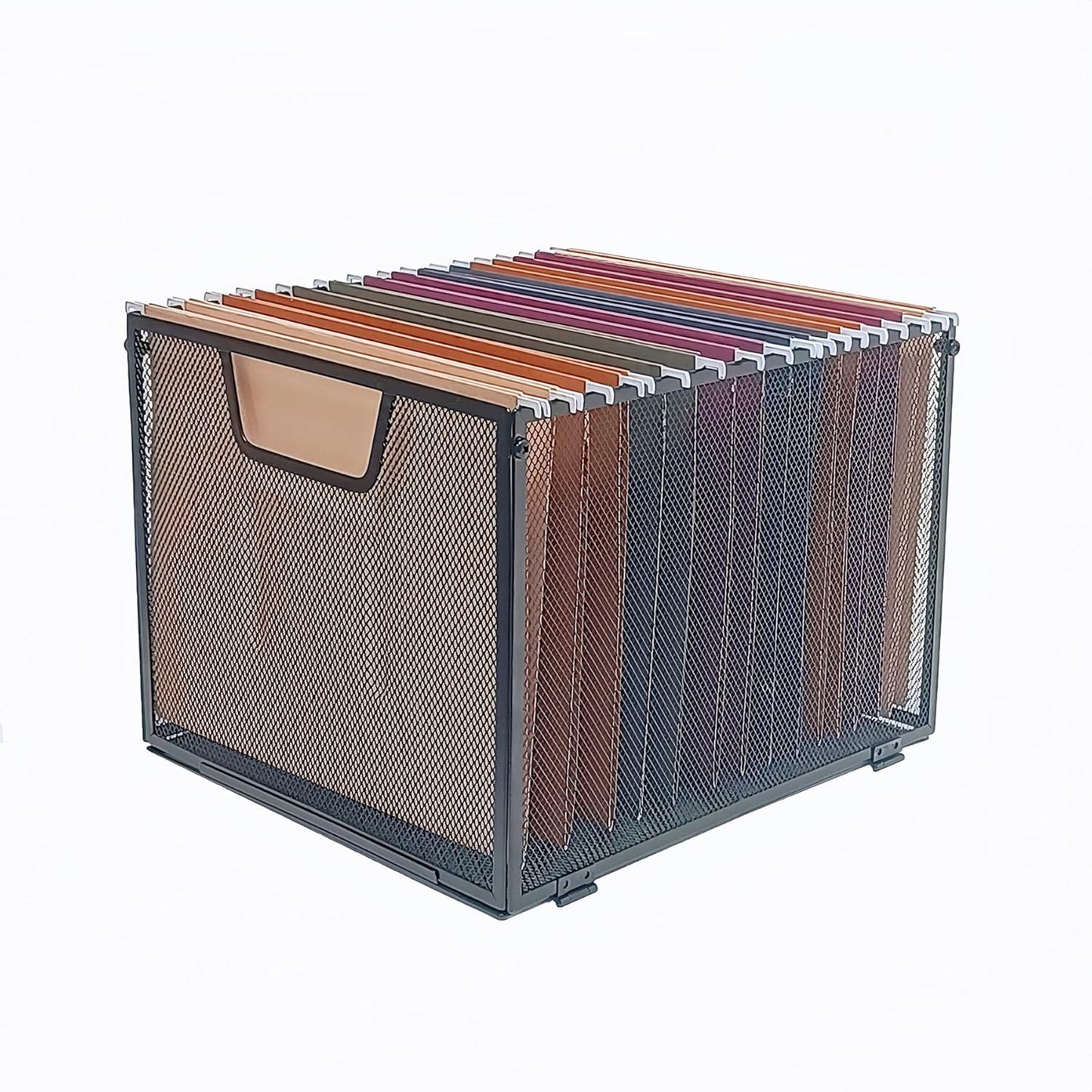 Modern Black Metal Mesh Hanging File Organizer, Office/School/Home File Crate, 13.8 x 12 x 10 inches