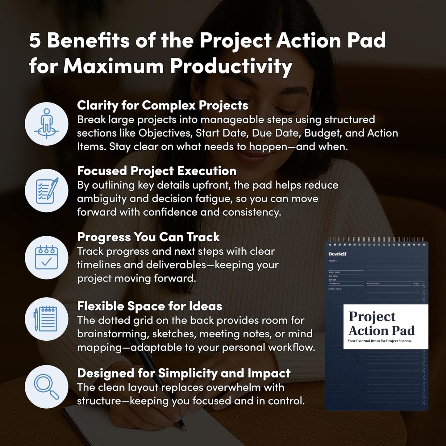 BestSelf Project Action Pad - Daily Task Planner, To-Do List & Action Pad for Boosting Productivity and Effective Project Management