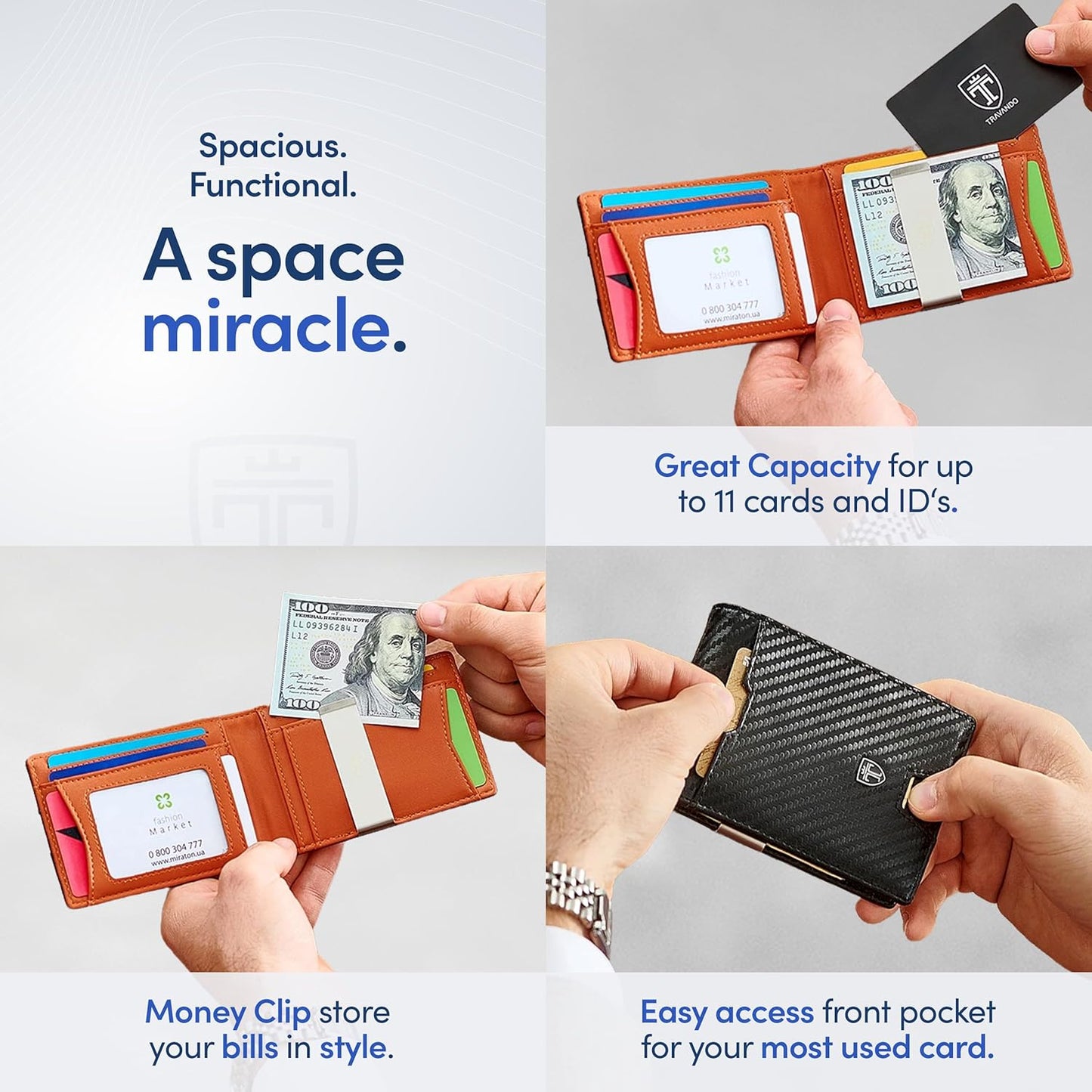 TRAVANDO Mens Wallet with Money Clip AUSTIN RFID Blocking Bifold Credit Card Holder for Men with Gift Box