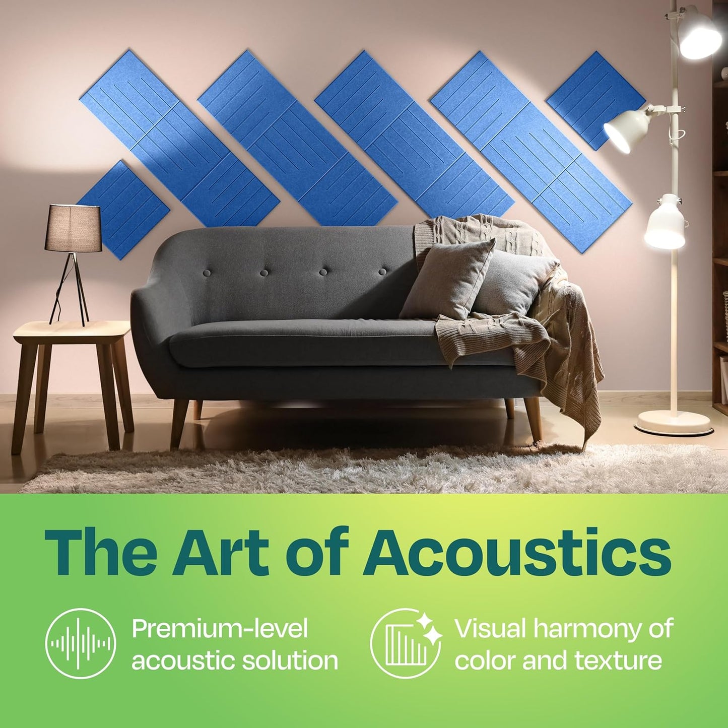Acoustic Panels 12-Pack Soundproof Wall Panels 12"x12"x0.4" Decorative Sound Dampening for your Home, Office, Studio, Bedroom & More with Unique LineWave Carving [Grand Blue]