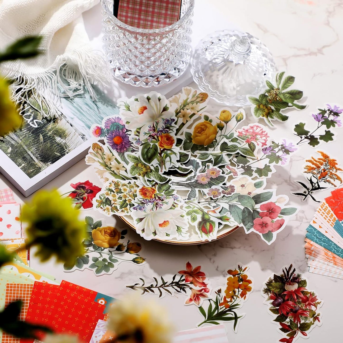 420 Sheets Scrapbooking Paper Supplies Flower Scrapbook Stickers, Journaling Paper Aesthetic Decorative Stationery Paper Retro Journal Decal Floral Washi Sticker for DIY Craft (Colorful Style)
