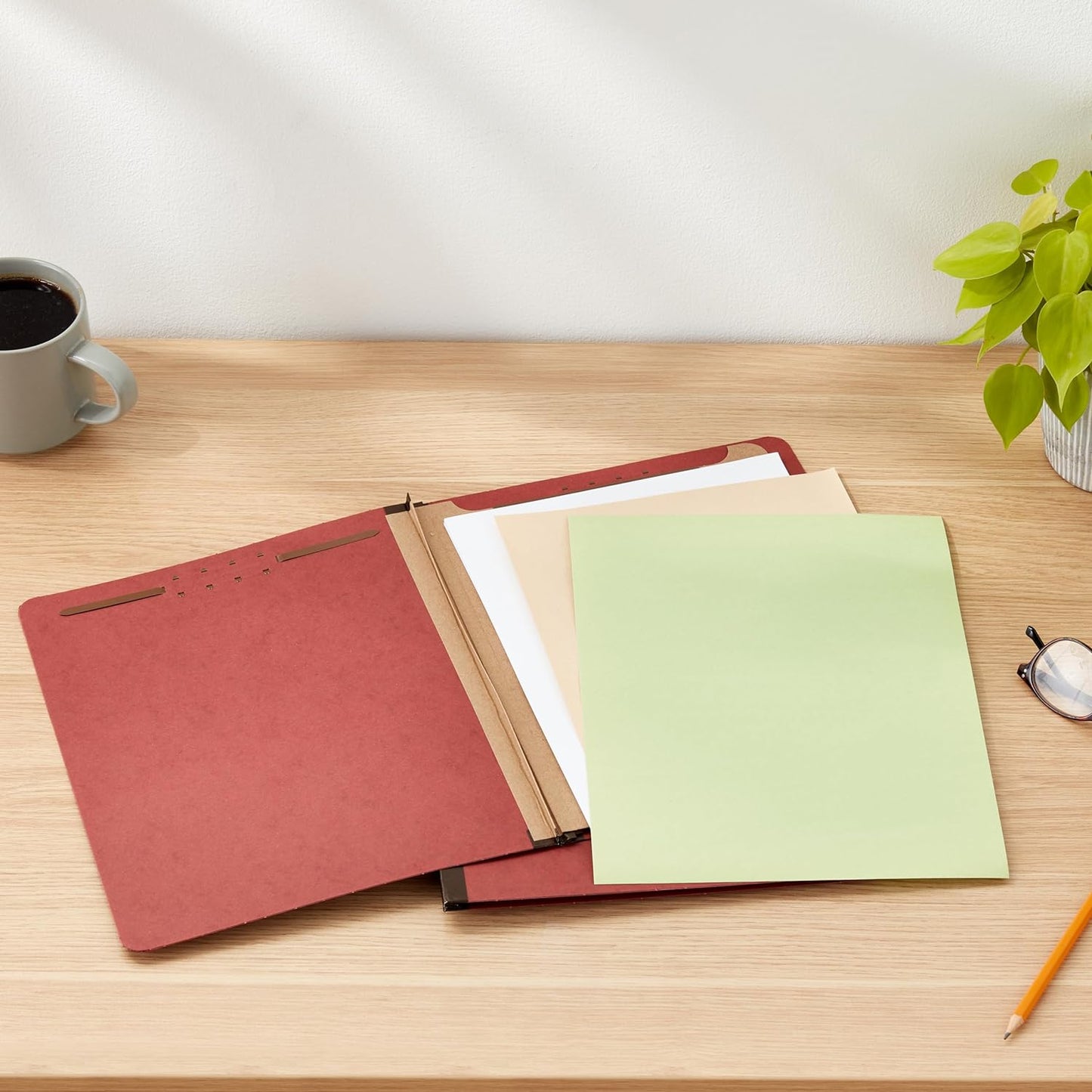 Amazon Basics Classification Folder- 100% Recycled, 1 Divider, 2" Embedded, 10 Count per Box, 12.09 x 10.63 inch (Letter), Red