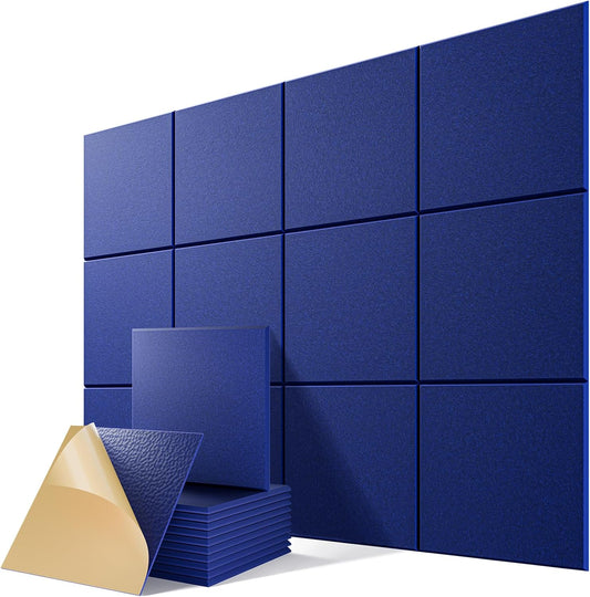 12 Pack Self-Adhesive Acoustic Panels, 12" X 12" X 0.4" High-Density Sound Proof Foam Panels for Walls, Soundproof Wall Panels for Home & Office (Blue)