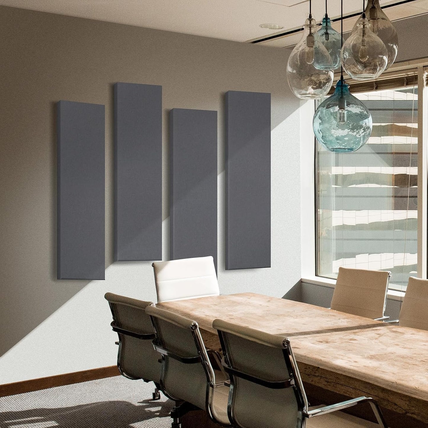 2” Thick Acoustic Panels with Hanging Brackets to the Wall, 2 PCS 47.2” x 11.8” Fiberglass Sound Absorbing Panels for Home Theater Church Office Wall or Ceiling, Medium Grey