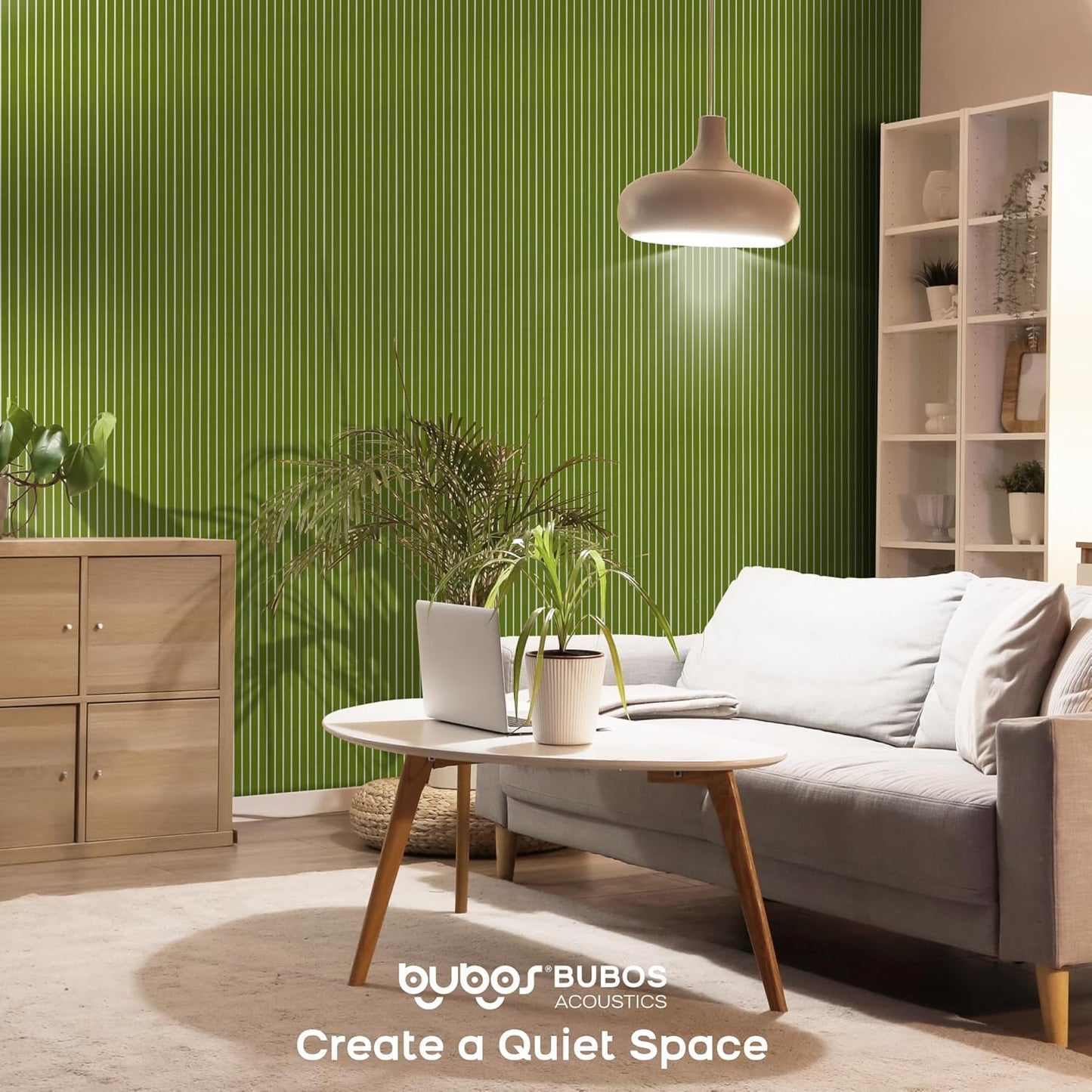 BUBOS 10 Pack Large Acoustic Panels, 48"X 12"X 0.4" Sound Proof Panels for Walls,Decorative Self-Adhesive Acoustical Wall Panels,3D Slat Sound Panels for Home Office Studio (Green 01)