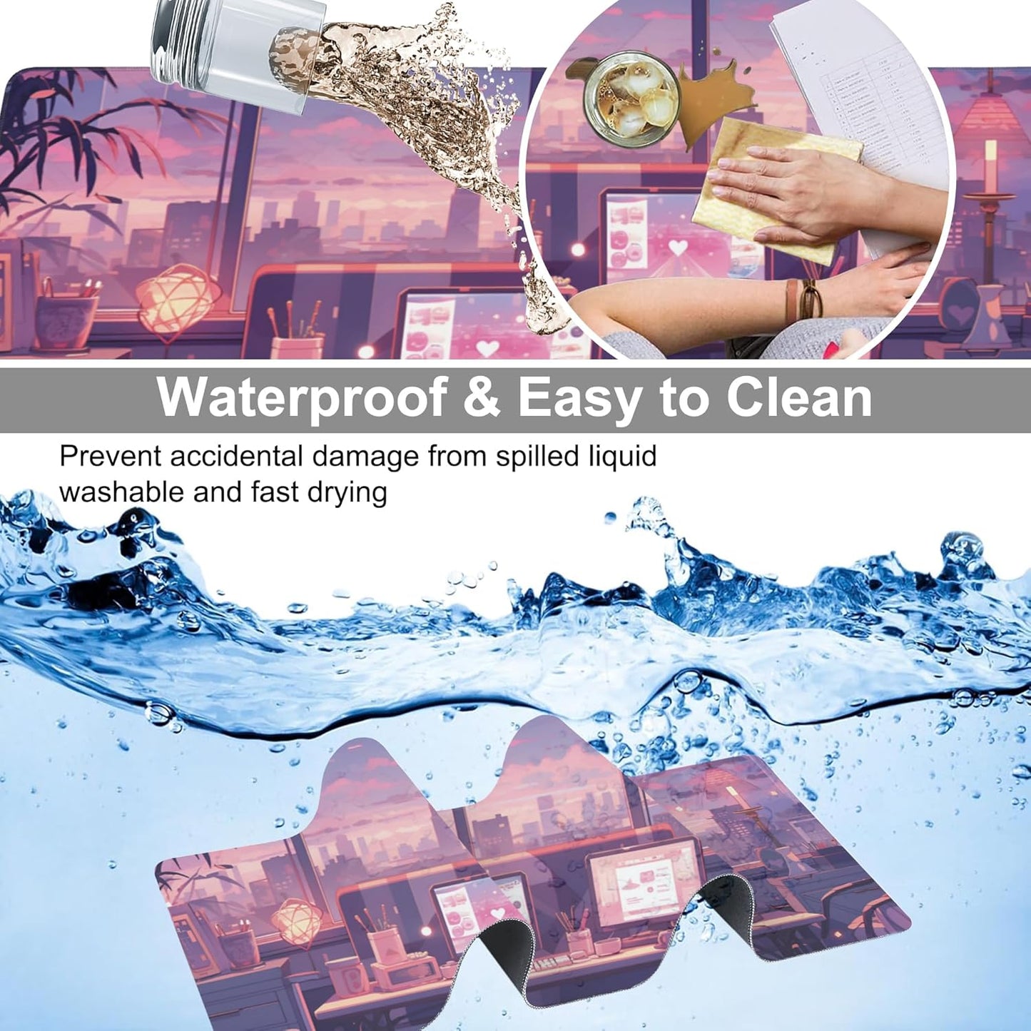 Extended Large Gaming Mouse Pad, Cute Pink Cyberpunk Lofi Large Desk Mat for Desktop, Non-Slip Rubber Base Stitched Edges Long Computer Keyboard Desk Pad Mouse Mat for Gaming Home Office 35.4"X15.7"