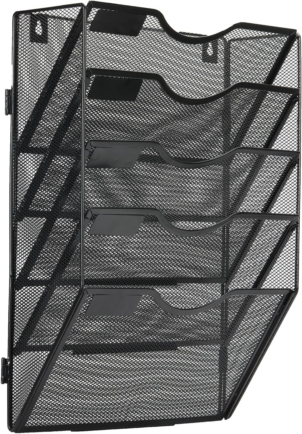 EasyPAG Wall File Holder Organizer 5 Pocket Mesh Hanging Wall Mounted Document Paper Folder Filing Magazine Rack with Nametag Label for Office Home School, Black