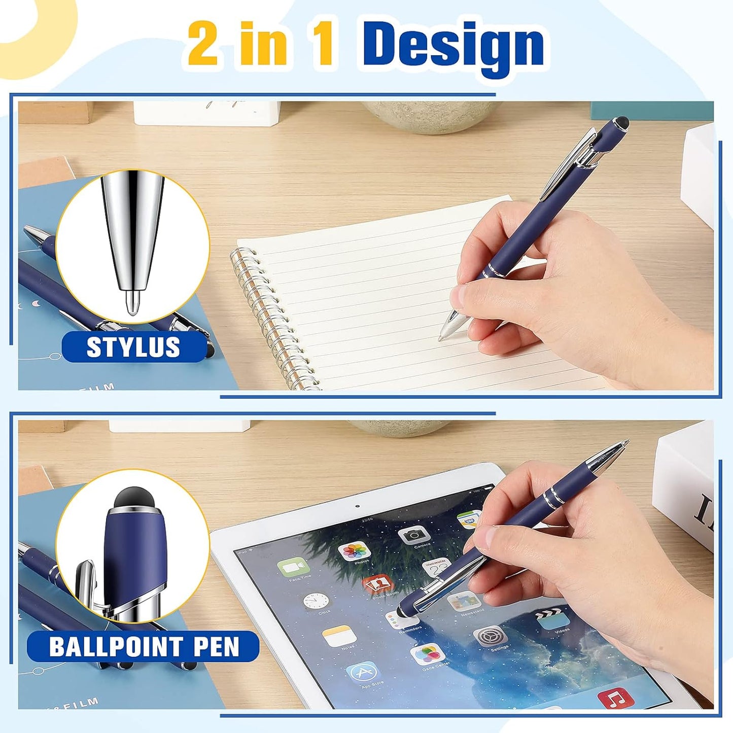 Zonon 38 Pieces Rubberized Ballpoint Pen with Stylus Tip Stylish Metal Pen Capacitive Styli with Soft Rubberized Grip, Black Ink for Most Devices(Dark Blue)
