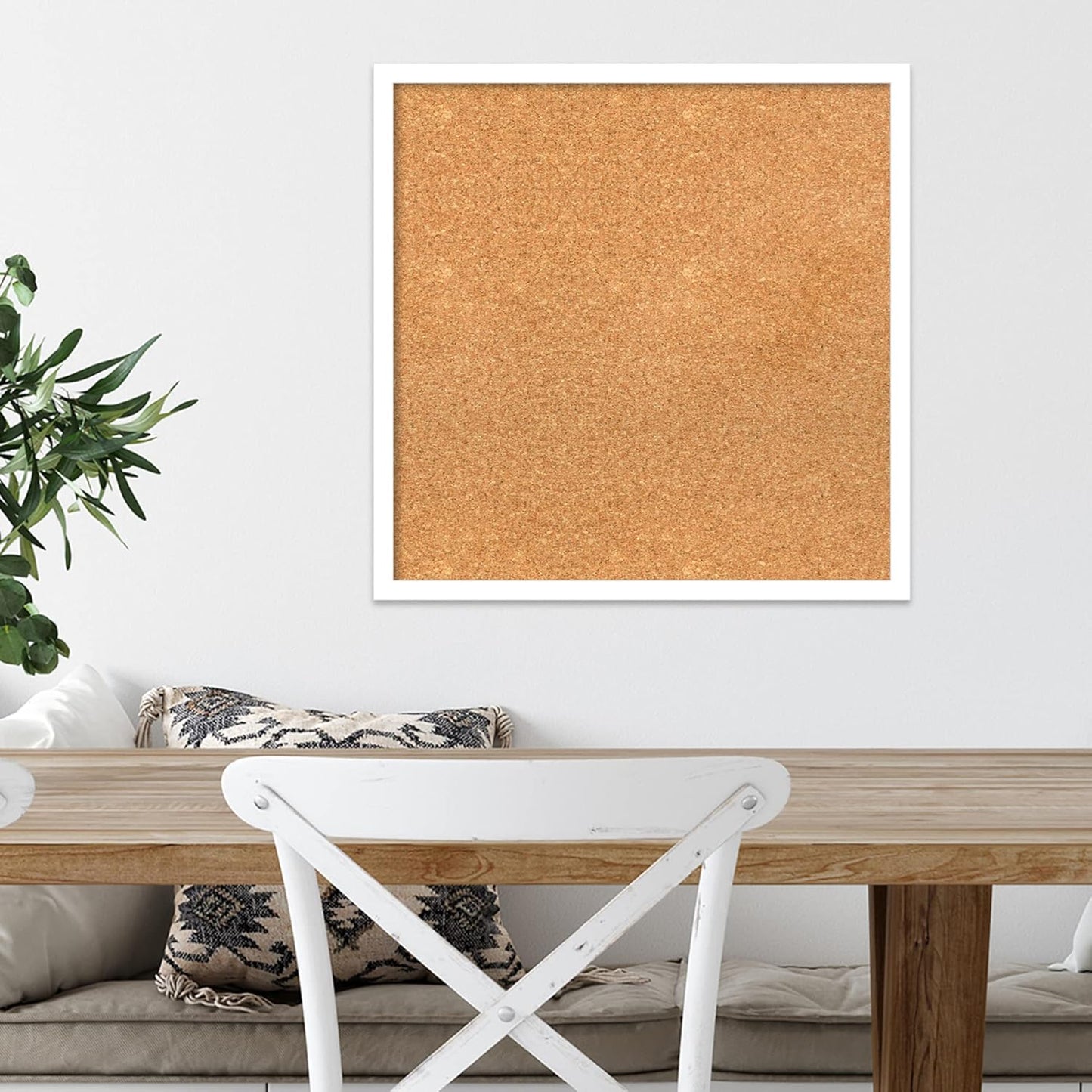 Amanti Art Natural Cork Board for Wall, 21x21 Vision Board with White Frame, Medium Corkboard Office Decor for Home Organization, Modern Corkboard Pinboard to Display Items for Home Organization in