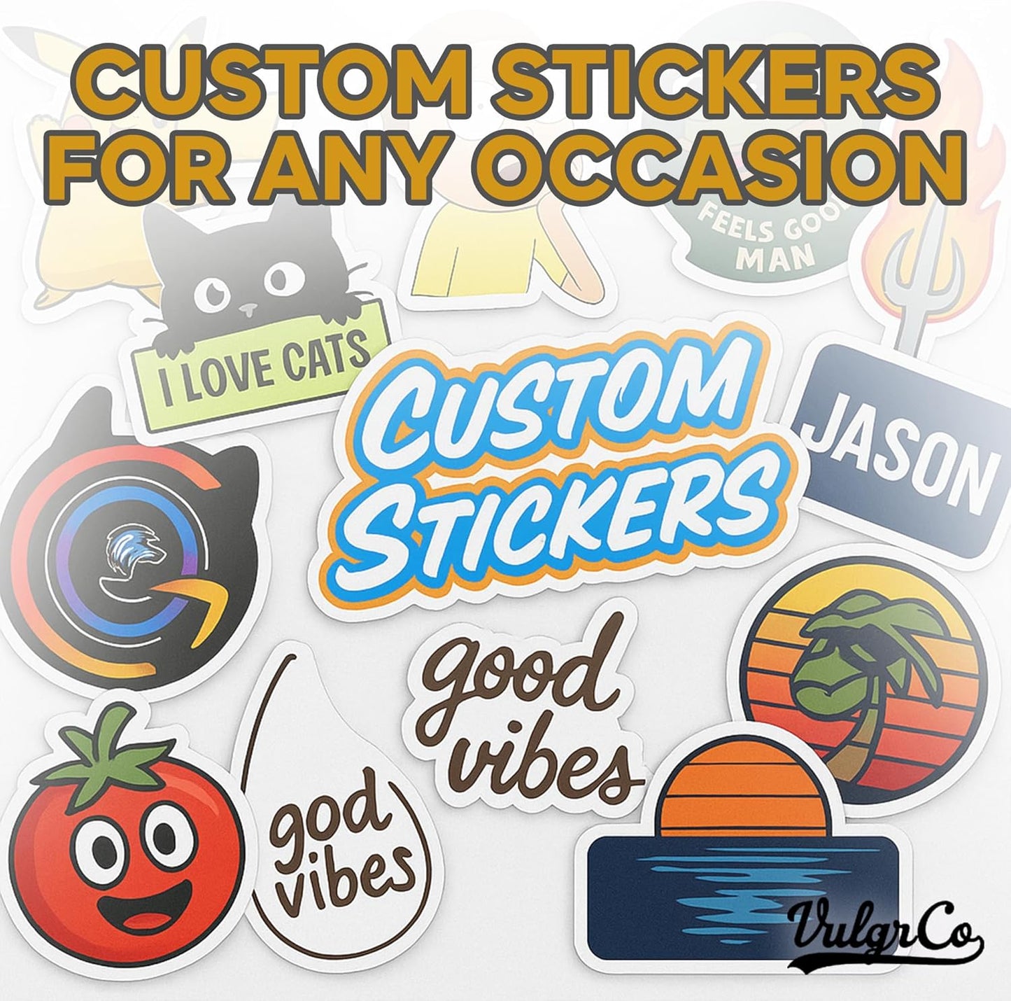 VulgrCo Personalized Custom Individually Die Cut Stickers Decals for Fun, Business, Weddings, Birthdays, Gifts Waterproof (Matte)