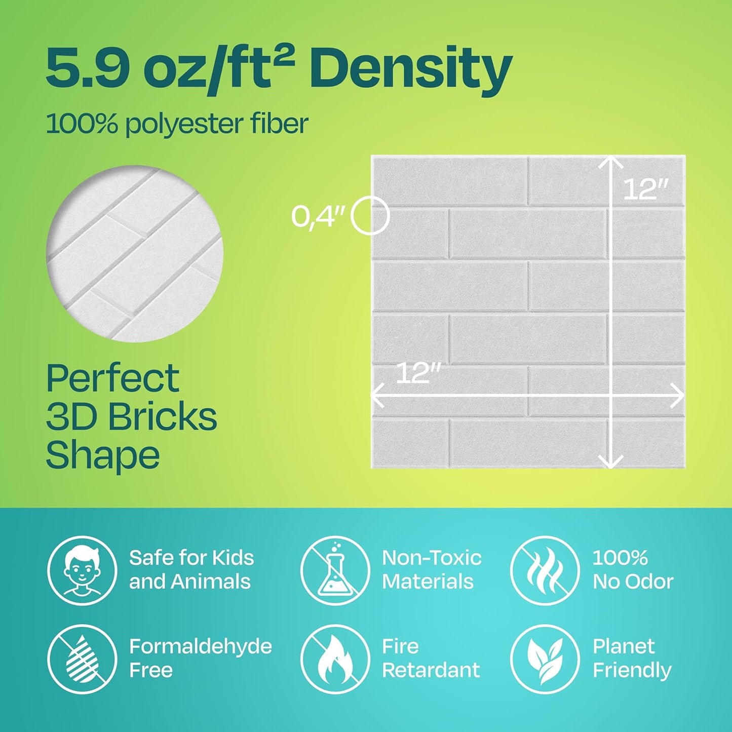 Acoustic Panels 18-Pack - Soundproof Wall Panels 12"X12"X0.4" Brick Style - Premium Sound Dampening - Easy Self-Adhesive Installation - White