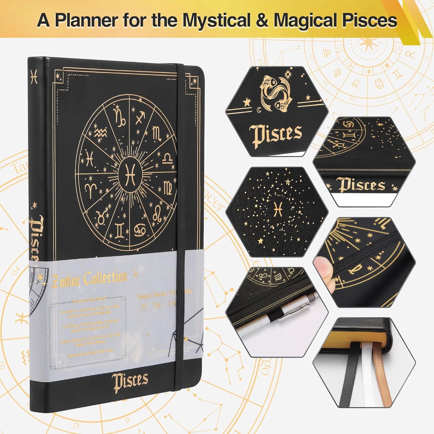 Pisces Zodiac Astrology Undated Monthly Weekly Daily Planner Journal Notebook Hardcover A5 5.7" x 8.3" 160 Pages 100GSM Paper 2025 2026 2027 Holidays Calendar
