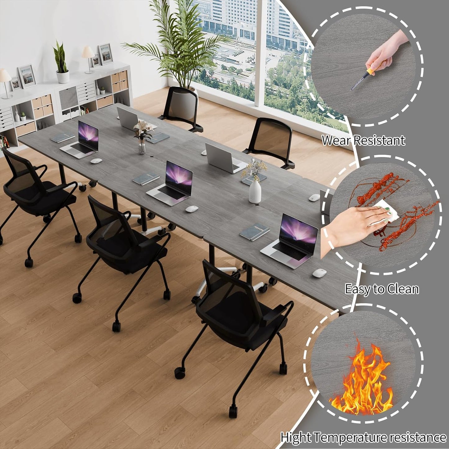 Conference Room Table with Flip-Top Design for Dynamic Meetings, Business Table Computer Desk with Heavy-Duty Frame,Foldable Seminar Meeting Tables for Home Office (2, B, 47.2IN)