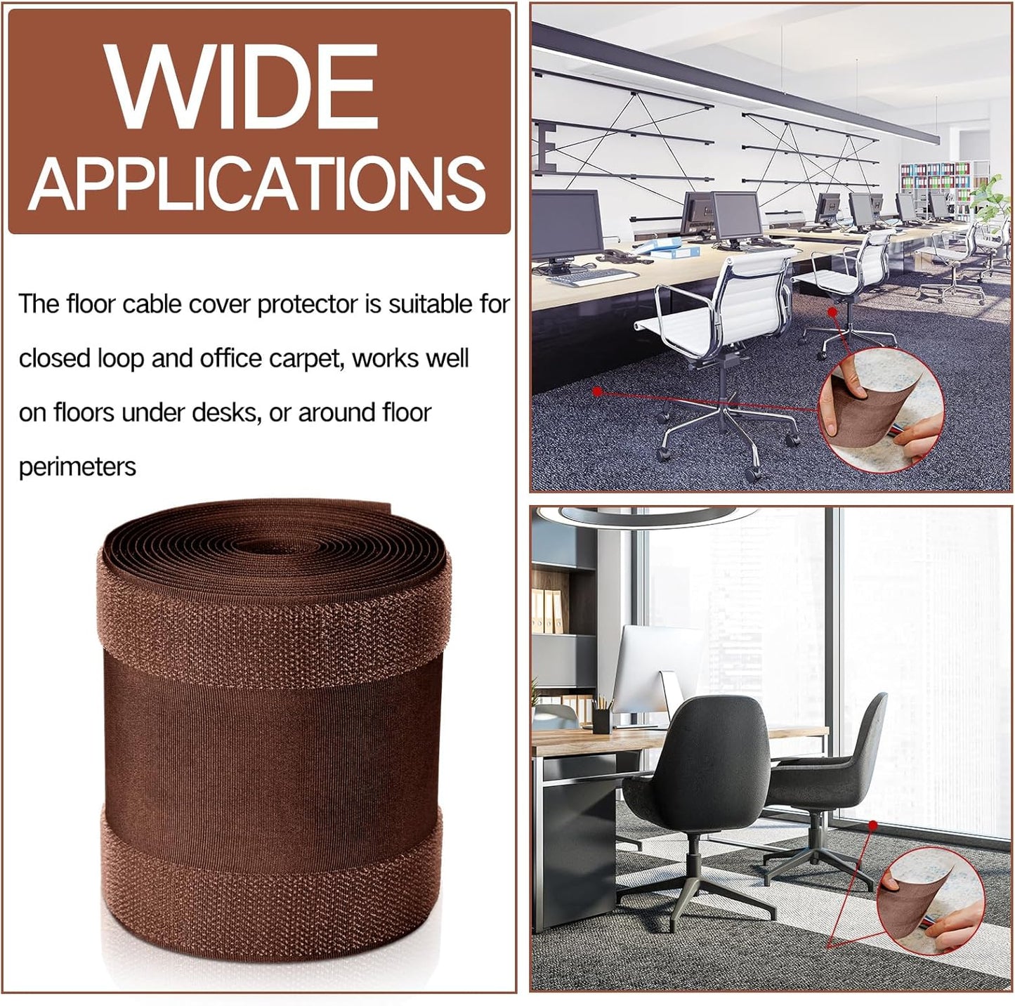 WILLBOND Carpet Cord Cover Cable Grip Floor Cover Cable Protector Management Only for Commercial Office Carpet(Brown,9.84 ft)