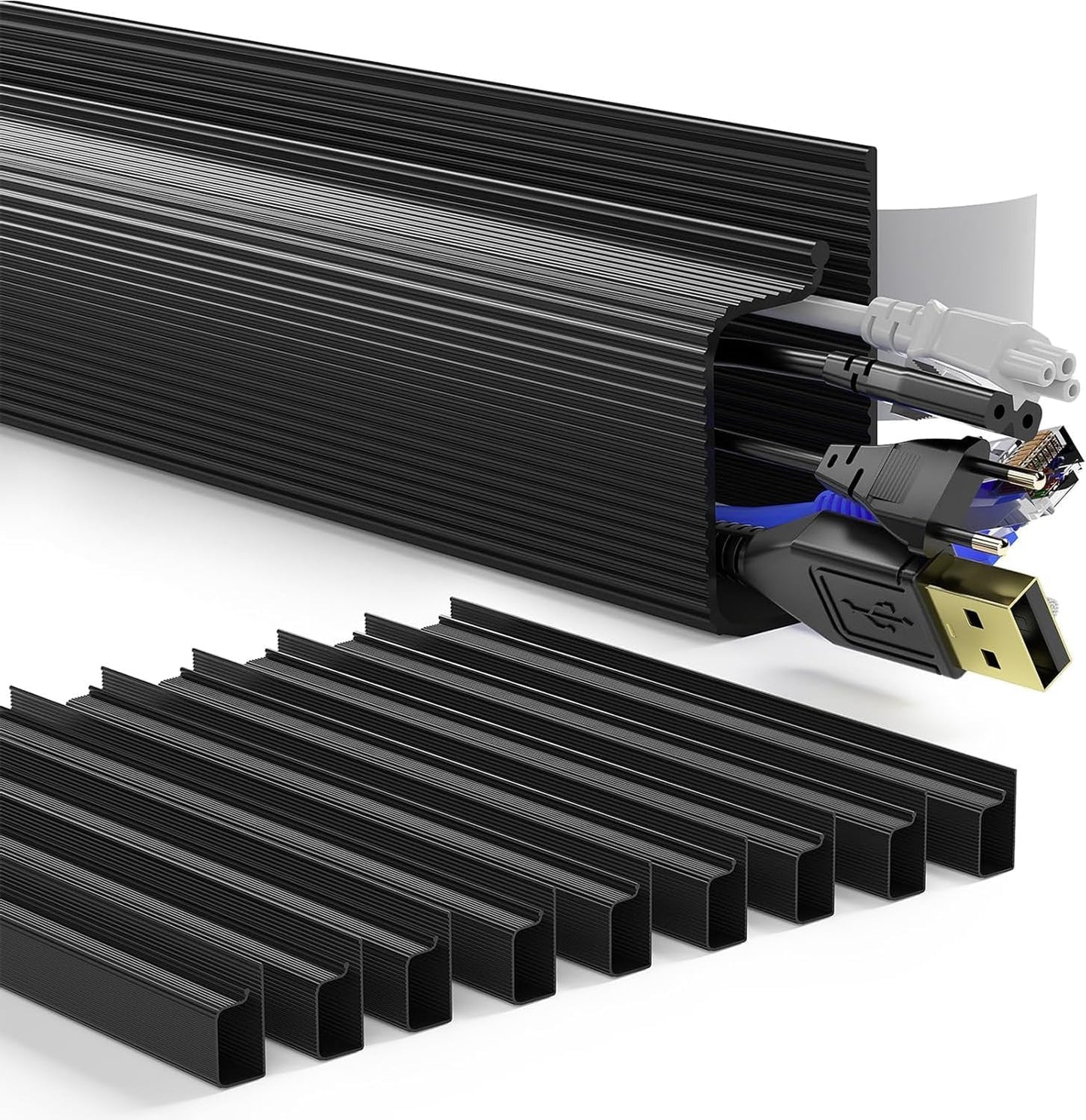 Delamu 157in Cable Management Under Desk, Safe & Tidy Under Desk Cable Management for Home & Office, Cord Organizer for Desks, Wire Organizer Kit,10 Pack Black